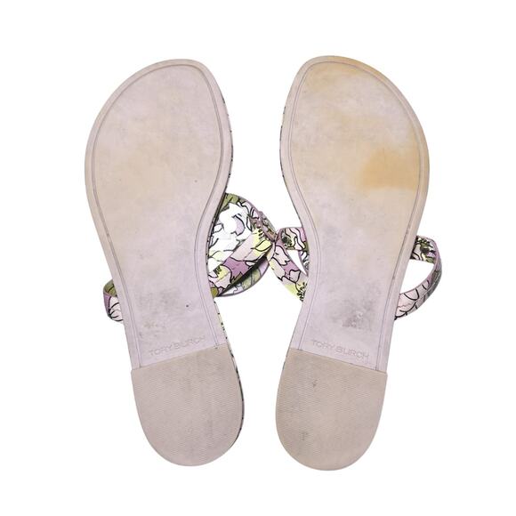 Tory Burch Miller Pink Floral Patent Logo Thong Flat Sandals Size 9 - Picture 7 of 7